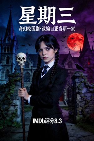 《星期三》海报 - 奇幻校园剧，改编自亚当斯一家，IMDb评分8.3